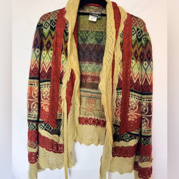 Jean Paul Gaultier Vintage Red Green Cream Patterned Knit Cardigan